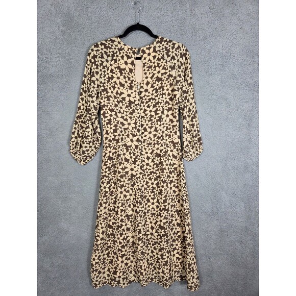 Julie Brown Silk Maxi Dress S Brown Beige Ditsy Floral Modest Peasant Bloomcore - Picture 6 of 10